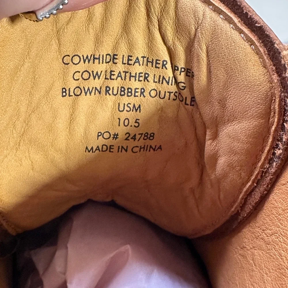 Quince Mens Leather Moc Toe Boots Brown Cowhide Wedge Sole‎ 10.5